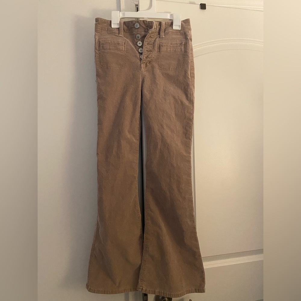 Tan Flared Corduroy High-rise Jeans